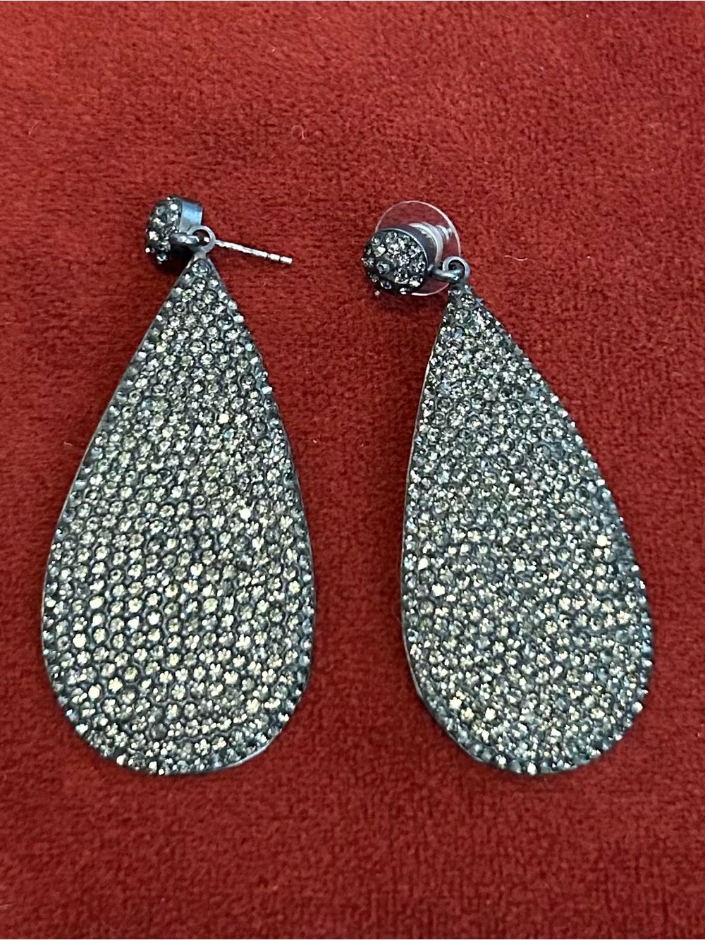 Source Unknown black Silver Crystal Teardrop Earrings